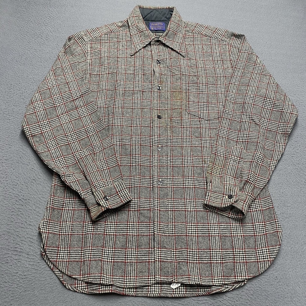 VTG Pendleton Shirt Mens Large Gray Plaid Wool USA Lined Long Sleeve Button Up